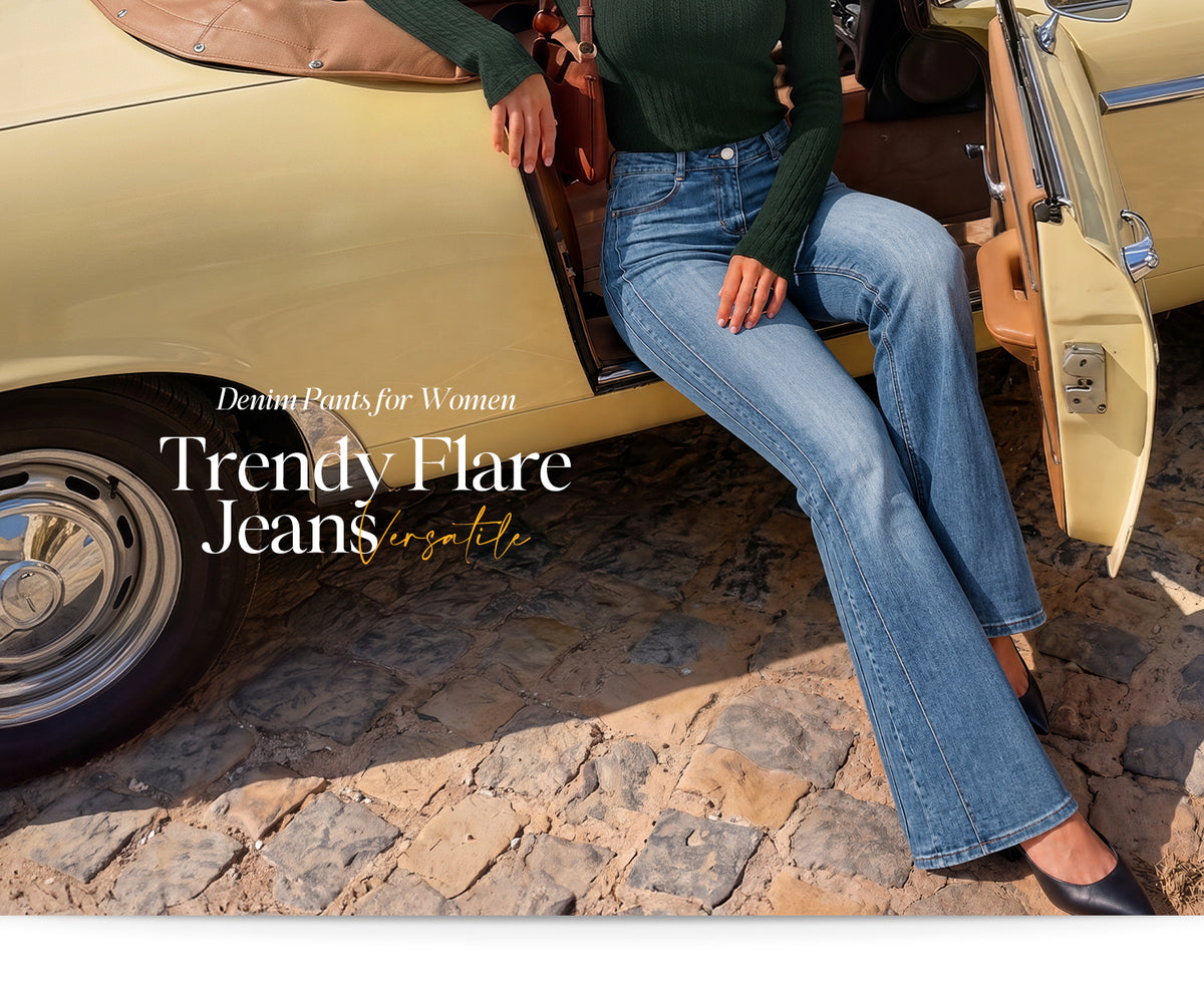 Arach&Cloz Petite Side-Seam Bootcut Jeans A+ 图文