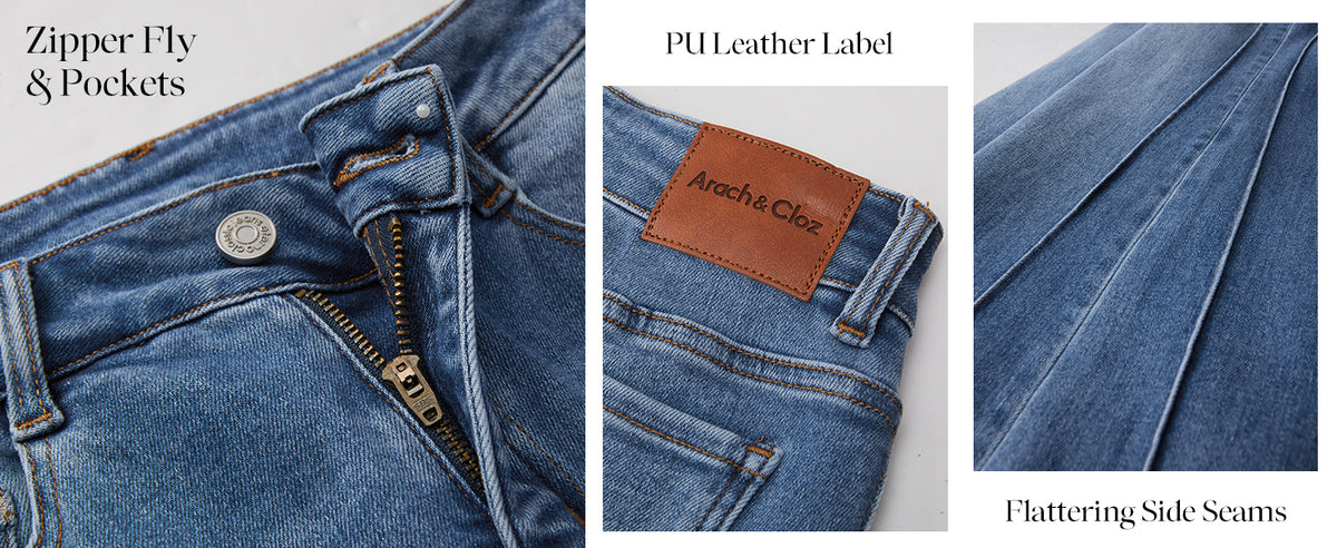 Arach&Cloz Petite Side-Seam Bootcut Jeans A+ 图文