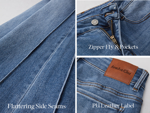 Arach&Cloz Petite Side-Seam Bootcut Jeans A+ 图文