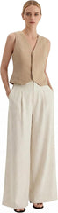 Arach&Cloz Womens Linen Blend Wide Leg All-Season Business Casual Outfits Dress Pants