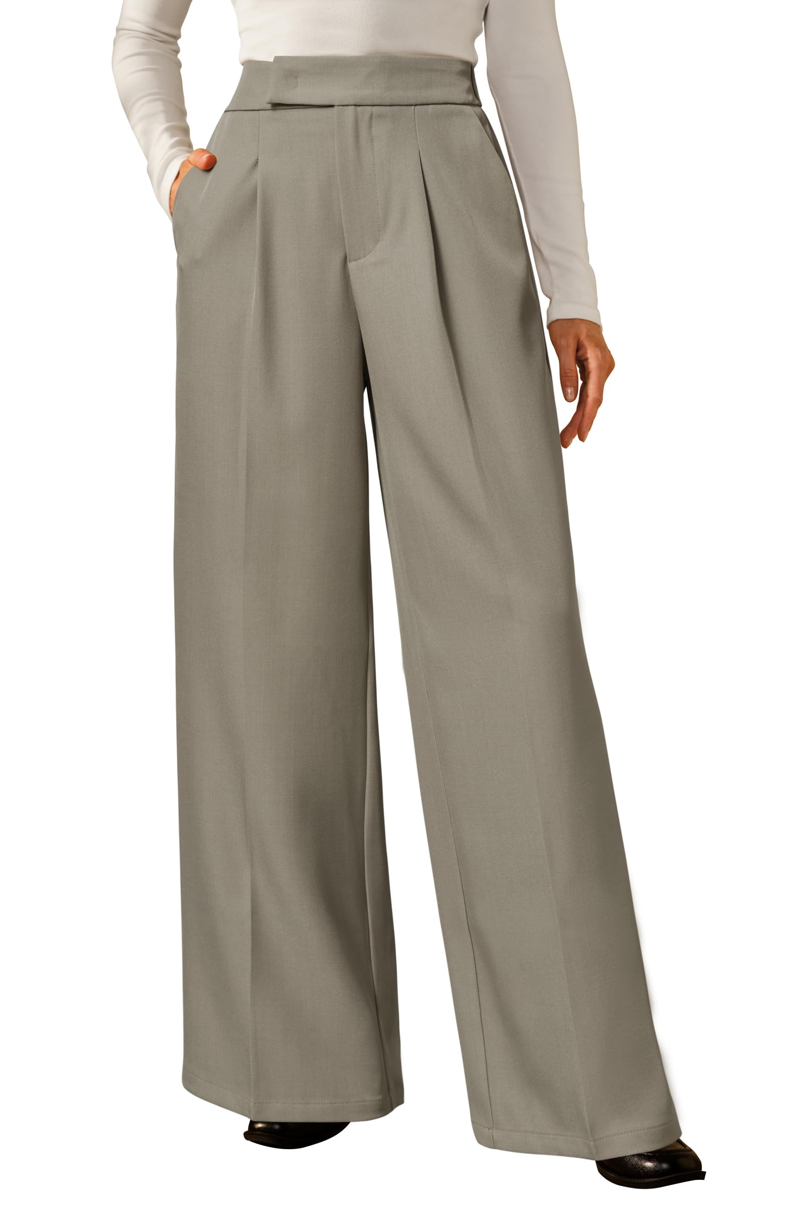 Arach&Cloz Women's Wrinkle-Free Pleated Business Wide Leg Pants Fall 2025