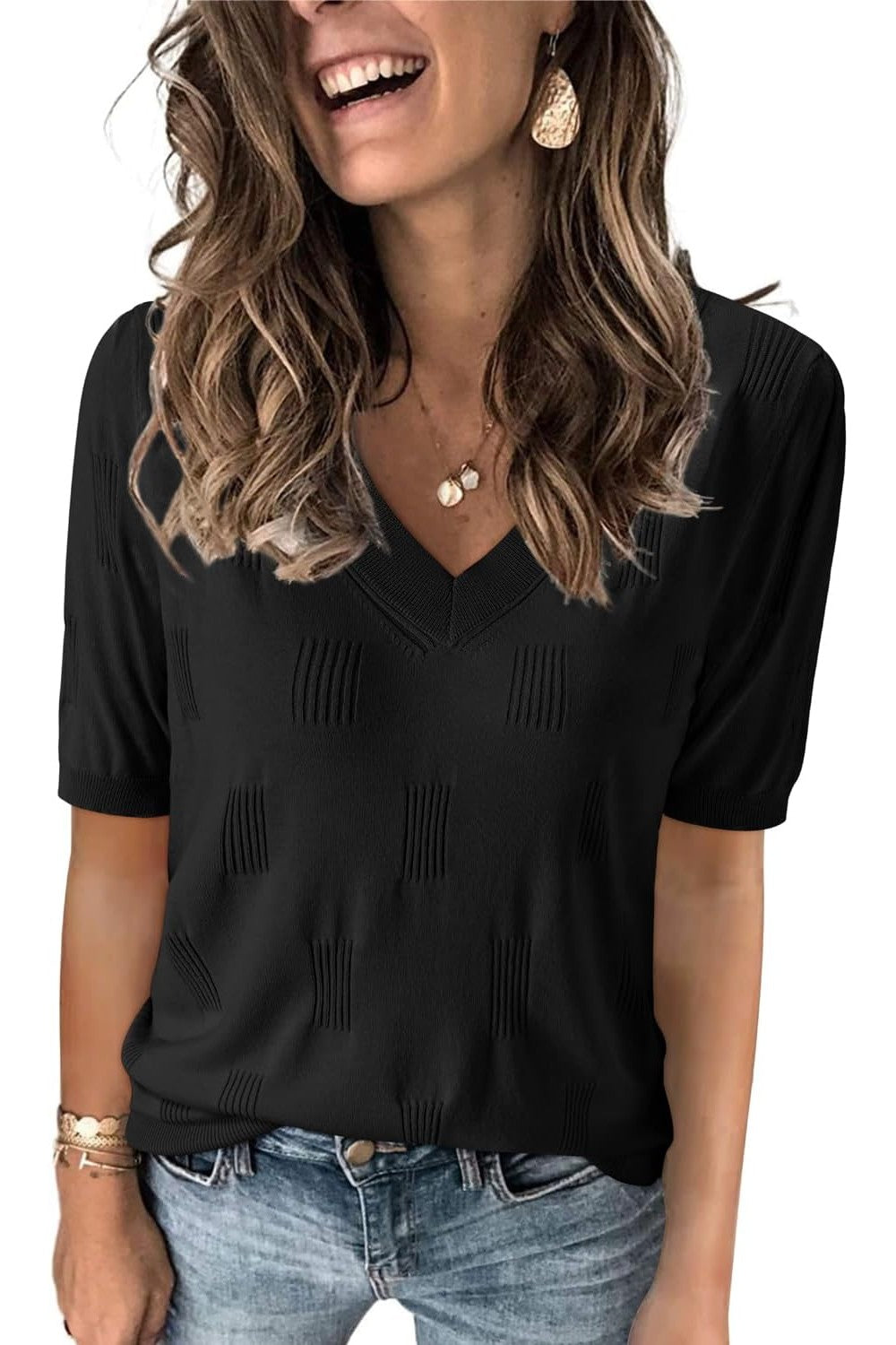 Arach&Cloz Women's Lightweight Fall Sweater Tops Casual Short Sleeve Blouses Shirts