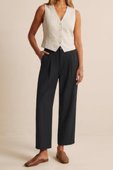 Arach&Cloz Linen-Blend High-Rise Ankle Trousers — product image 1