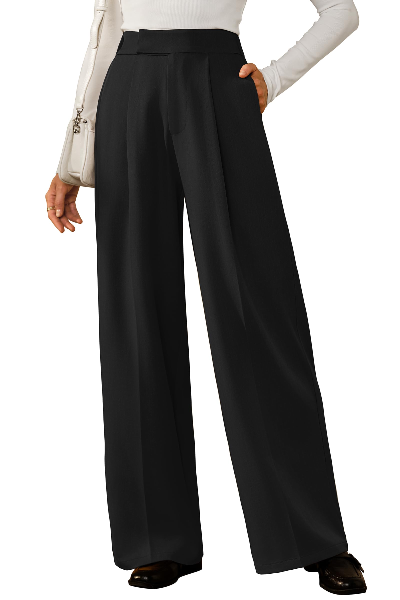 Arach&Cloz Women's Wrinkle-Free Pleated Business Wide Leg Pants Fall 2025