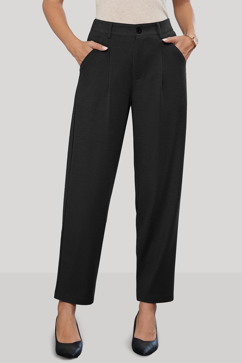 Arach&Cloz Wrinkle-Resistant Ankle Trousers — product image 1