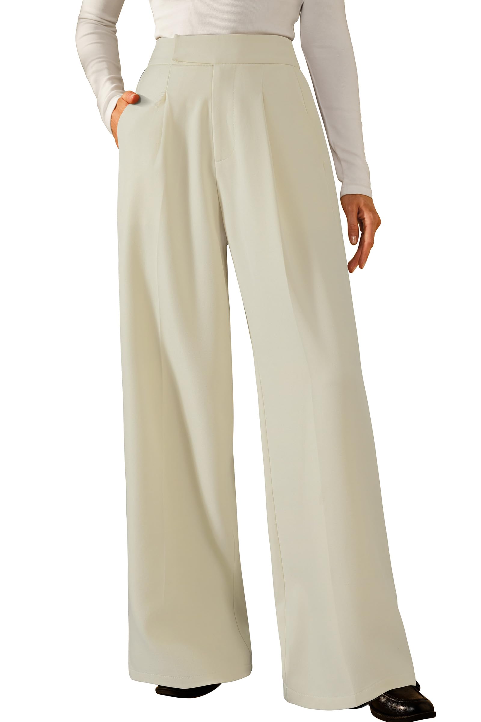 Arach&Cloz Women's Wrinkle-Free Pleated Business Wide Leg Pants Fall 2025