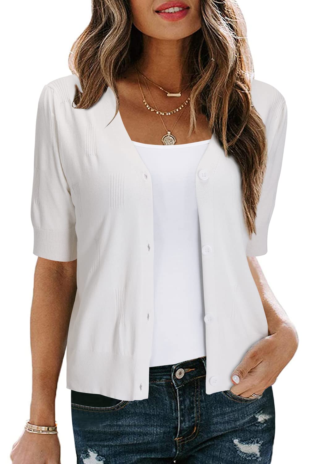 Arach&Cloz Short-Sleeve Cropped Cardigan — product image 18