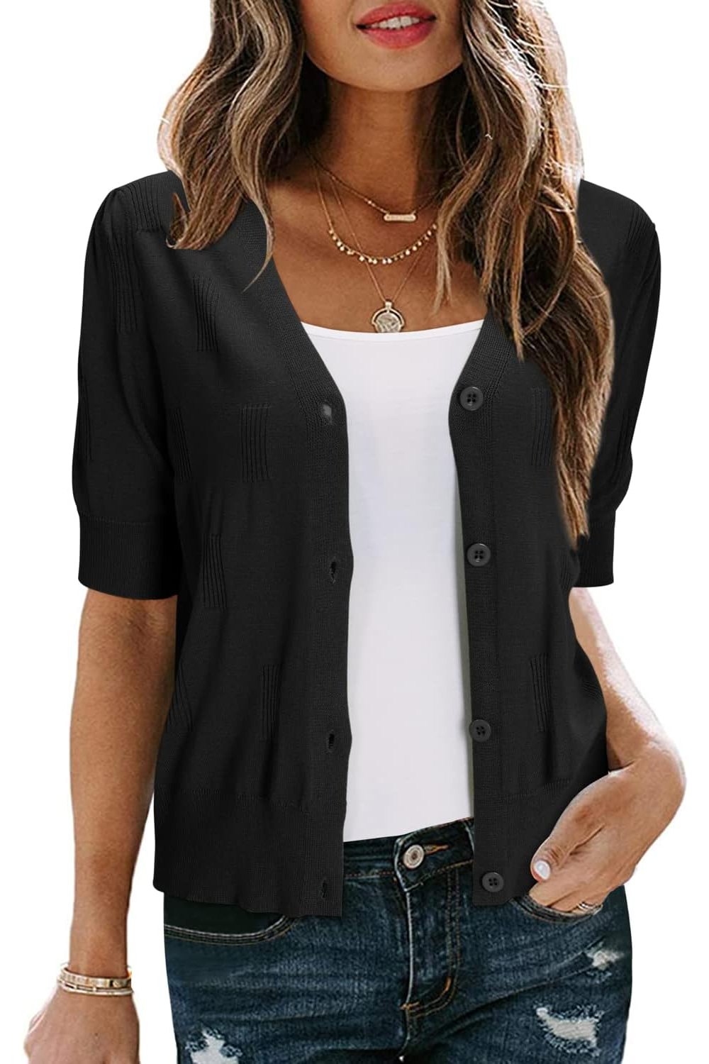 Arach&Cloz Short-Sleeve Cropped Cardigan — product image 1