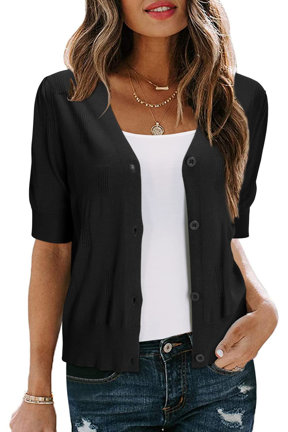 Arach&Cloz Short-Sleeve Cropped Cardigan — product image 7