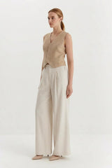 Arach&Cloz Womens Linen Blend Wide Leg All-Season Business Casual Outfits Dress Pants