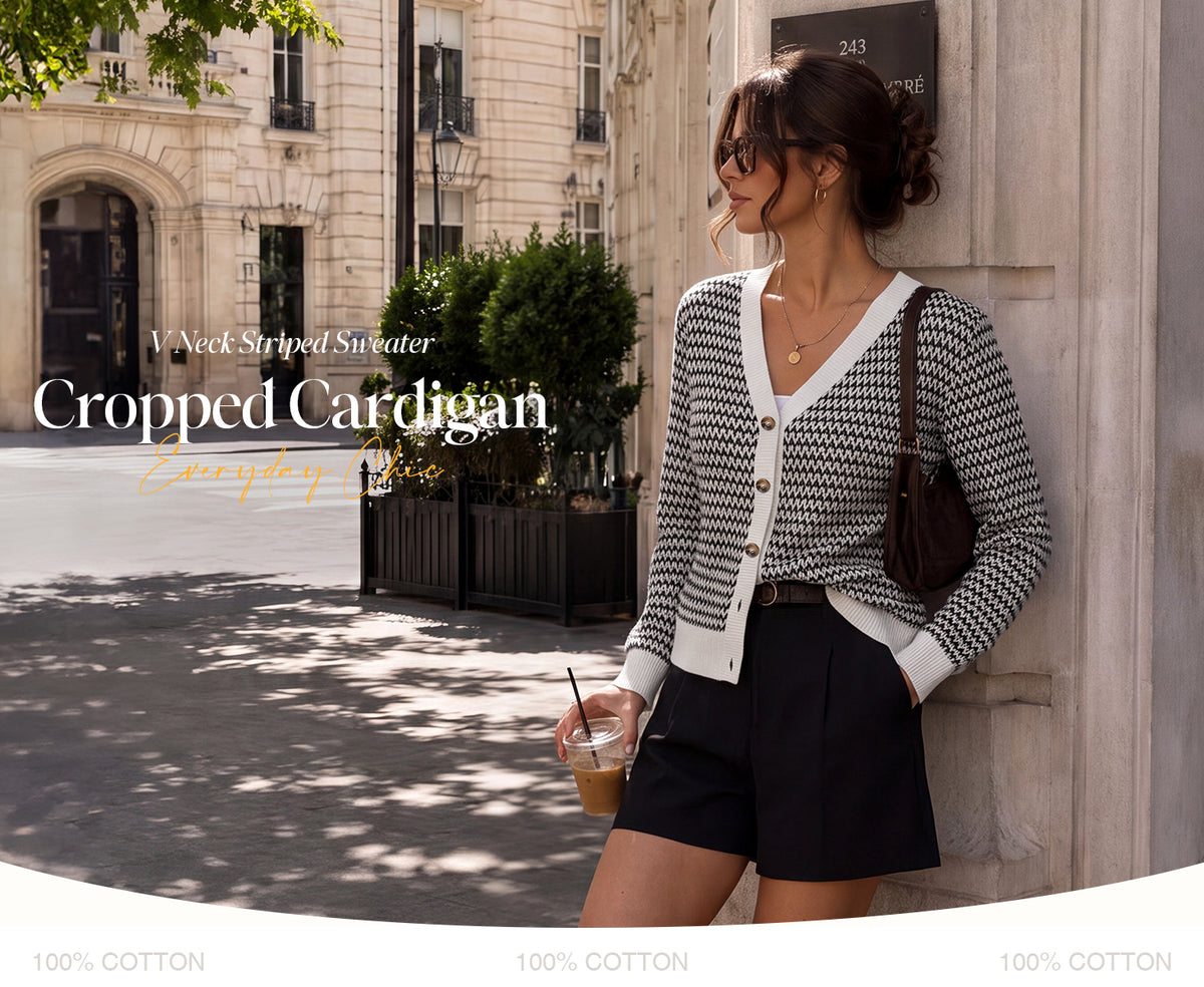 Women's V Neck Button Front Striped Casual Fall Cardigan Sweater A+ 图文