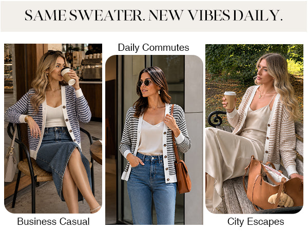 Women's V Neck Button Front Striped Casual Fall Cardigan Sweater A+ 图文