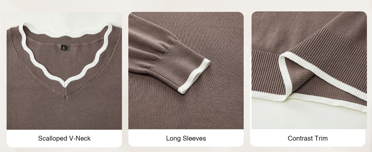 Women's 2026 Fall V Neck Sweaters Pullover Long Sleeve Knit Tops A+ 图文