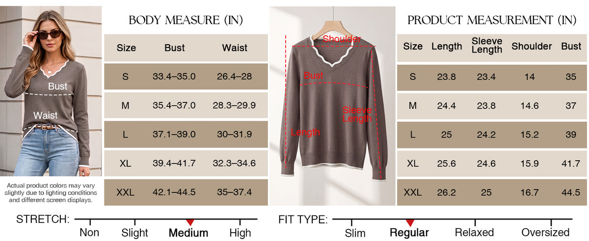 Women's 2026 Fall V Neck Sweaters Pullover Long Sleeve Knit Tops A+ 图文