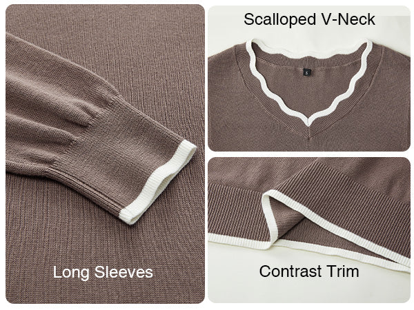 Women's 2026 Fall V Neck Sweaters Pullover Long Sleeve Knit Tops A+ 图文