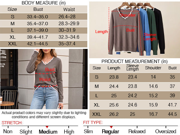 Women's 2026 Fall V Neck Sweaters Pullover Long Sleeve Knit Tops A+ 图文