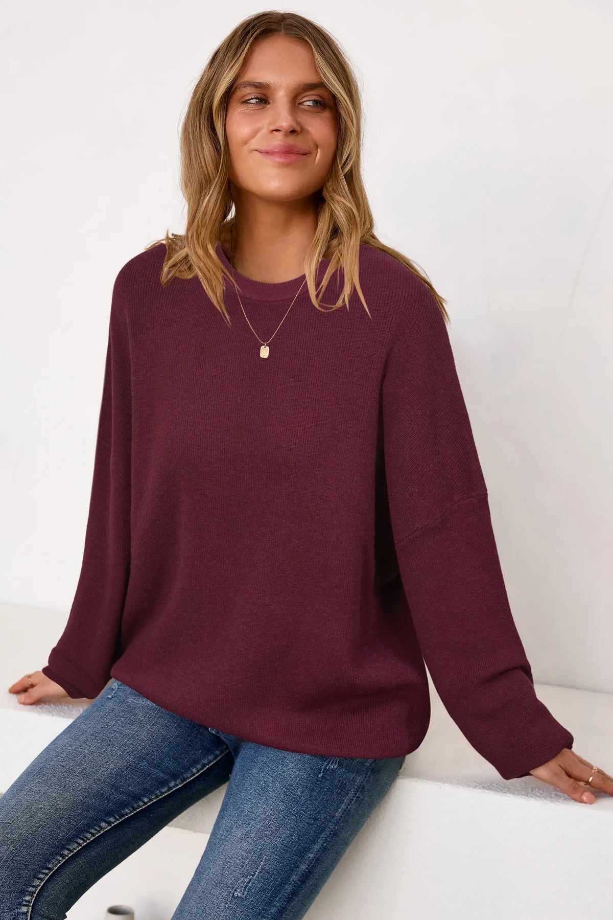Arach&Cloz Wool-Blend Crew-Neck Oversized Pullover — product image 24