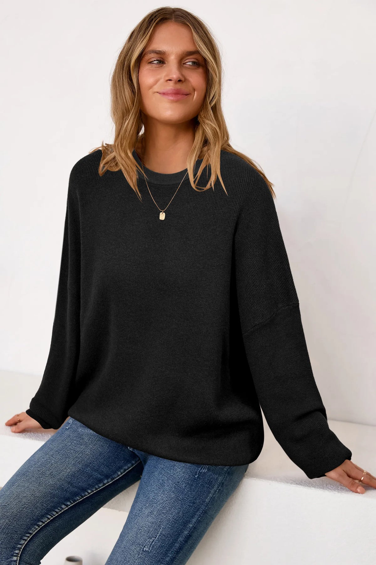 Arach&Cloz Wool-Blend Crew-Neck Oversized Pullover — product image 29