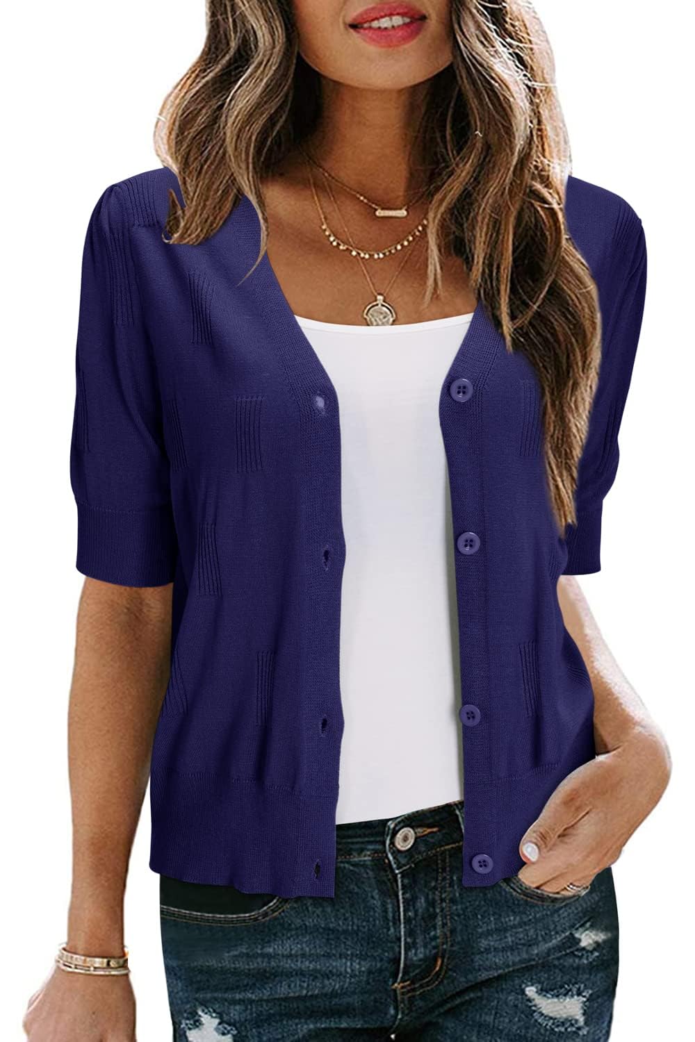 Arach&Cloz Short-Sleeve Cropped Cardigan — product image 9