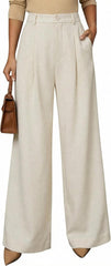 Arach&Cloz Womens Linen Blend Wide Leg All-Season Business Casual Outfits Dress Pants