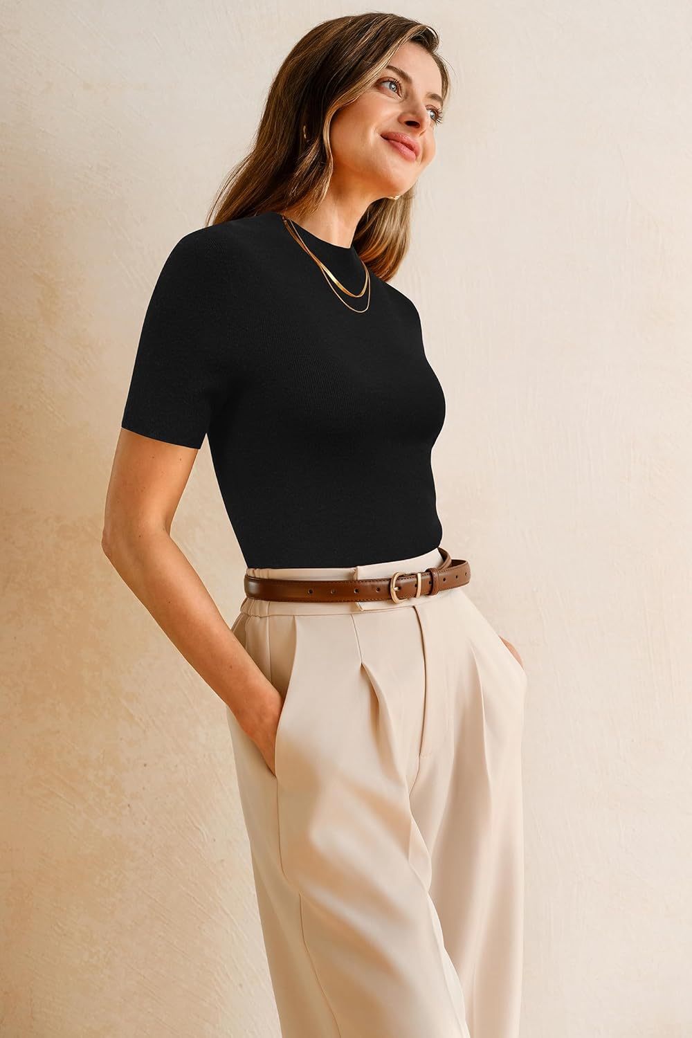 Arach&Cloz Women's Wool Blend Fall Seamless Rip Resistant Tops Opaque Business Casual Shirts