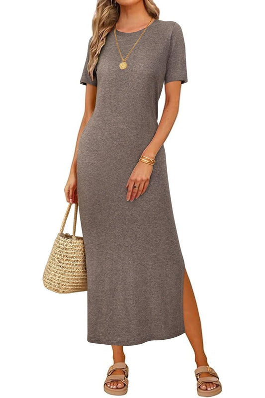 Arach&Cloz Women's Wool Blend Lightweight Fall Casual T Shirts Maxi Dress 2025