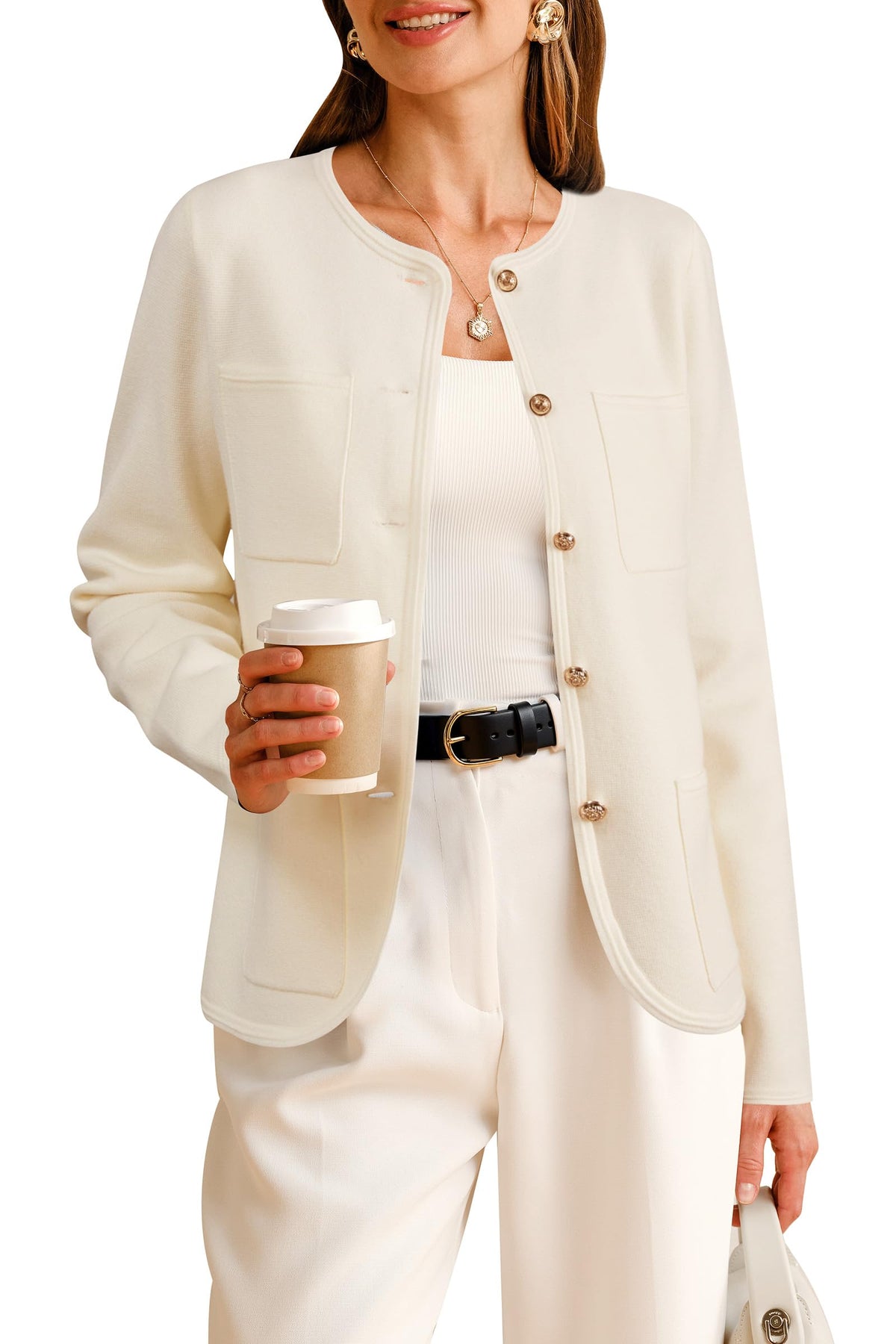Arach&Cloz Wool-Blend Pocketed Knit Blazer — product image 9