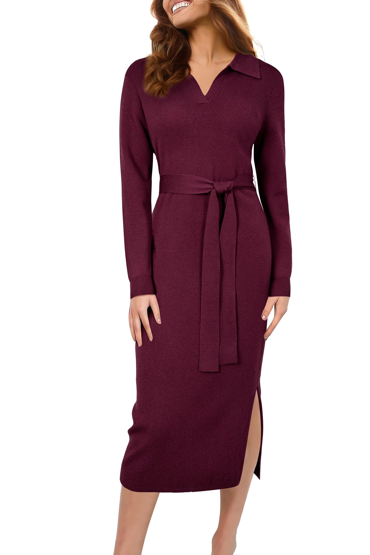 Arach&Cloz Wool-Blend Side-Slit Polo Dress — product image 6