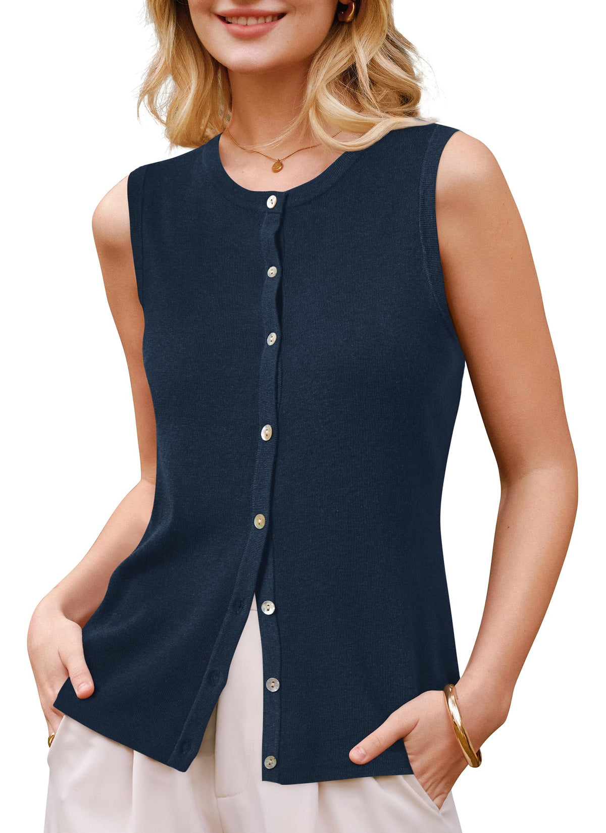 Arach&Cloz Wool-Blend Button-Front Tank Top — product image 26