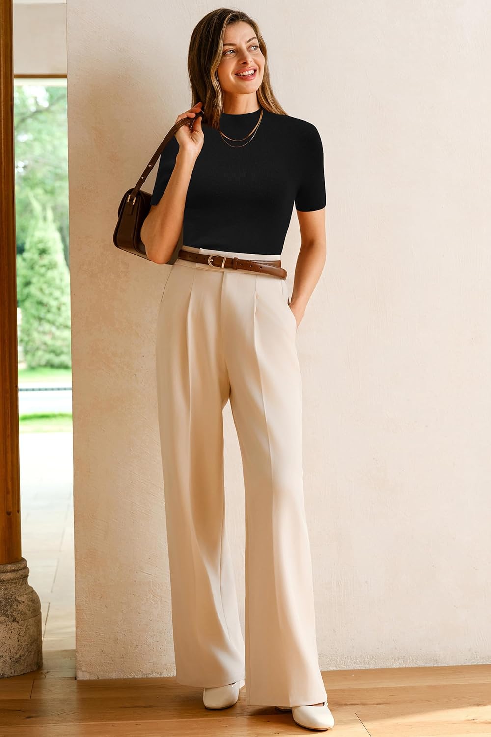 Arach&Cloz Women's Wool Blend Fall Seamless Rip Resistant Tops Opaque Business Casual Shirts