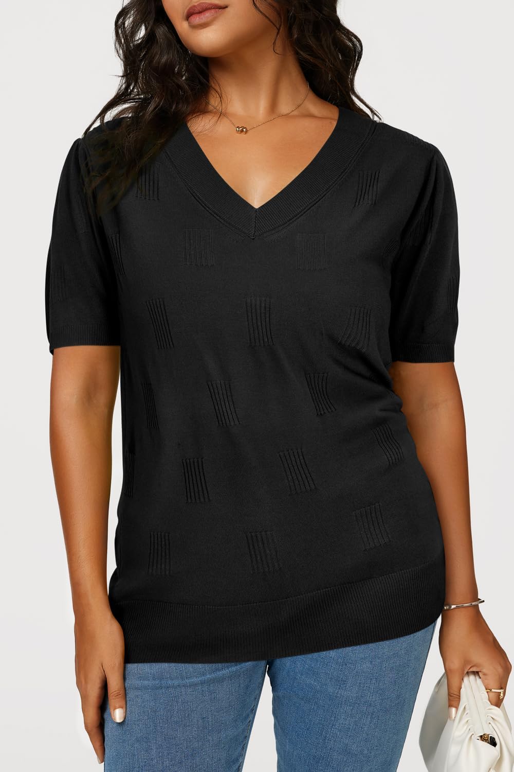 Arach&Cloz Women's Lightweight Fall Sweater Tops Casual Short Sleeve Blouses Shirts