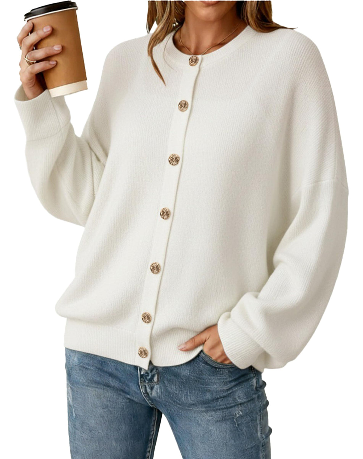 Arach&Cloz Wool-Blend Button-Front Oversized Cardigan — product image 7