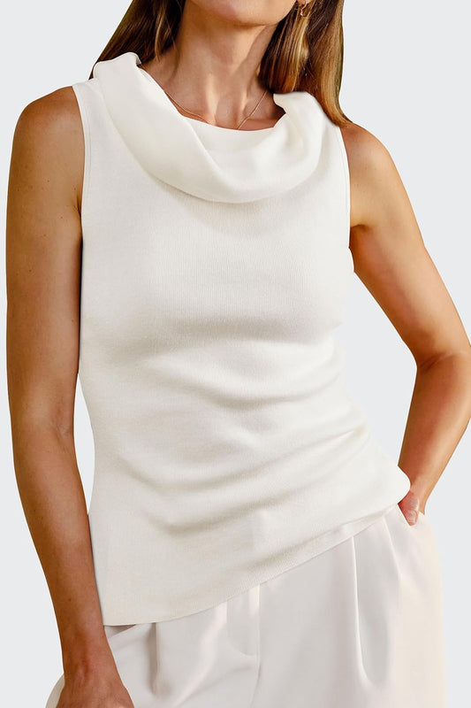 Arach&Cloz Women's Convertible Neckline Off-Shoulder Cowl Neck Slim Fit Tops 2025