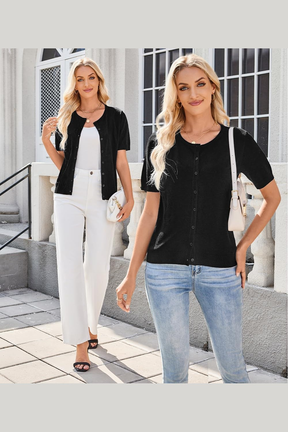 Arach&Cloz Crew-Neck Short-Sleeve Cropped Cardigan — product image 5