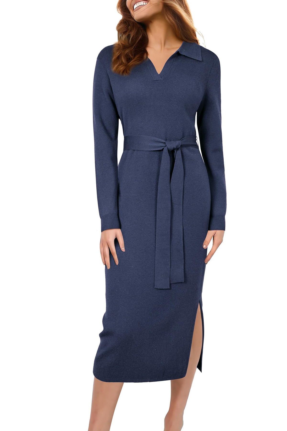 Arach&Cloz Wool-Blend Side-Slit Polo Dress — product image 9