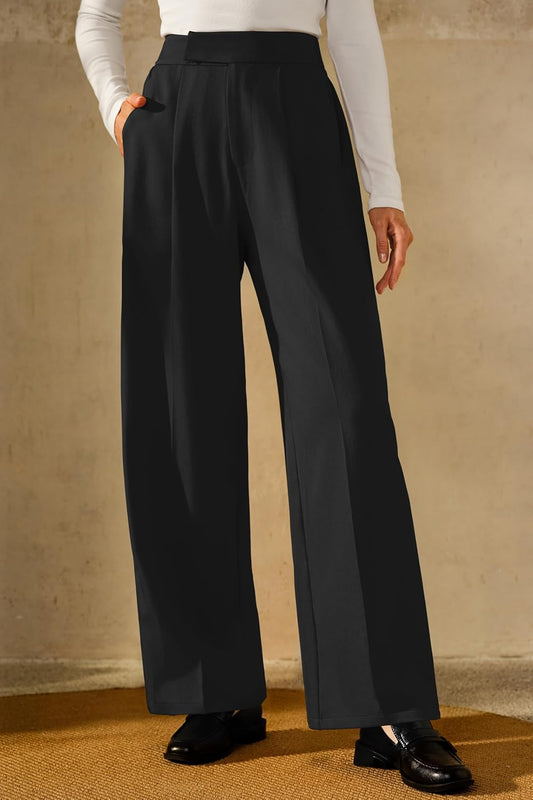 Arach&Cloz Women's Wrinkle-Free Pleated Business Wide Leg Pants Fall 2025