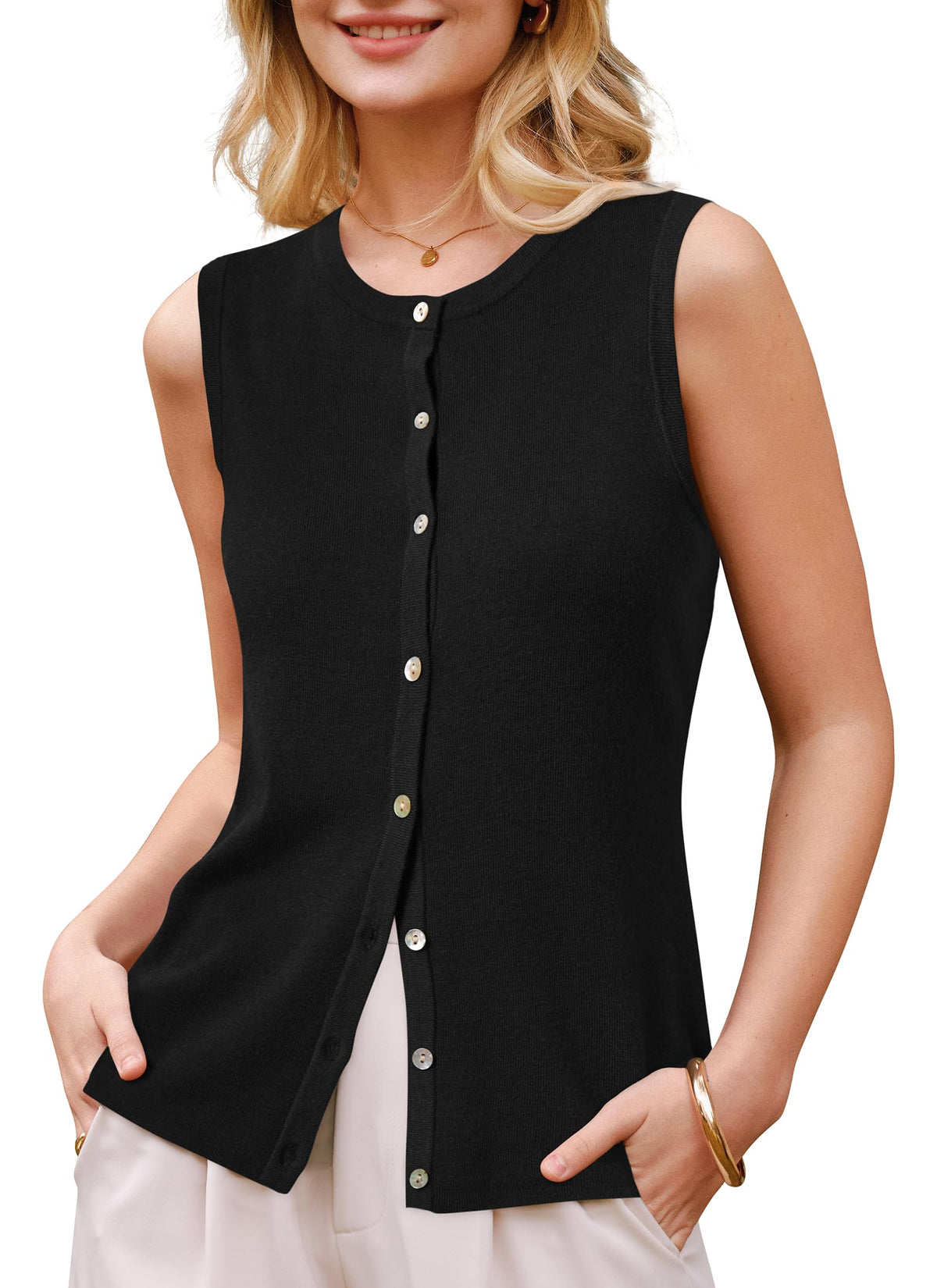 Arach&Cloz Wool-Blend Button-Front Tank Top — product image 11