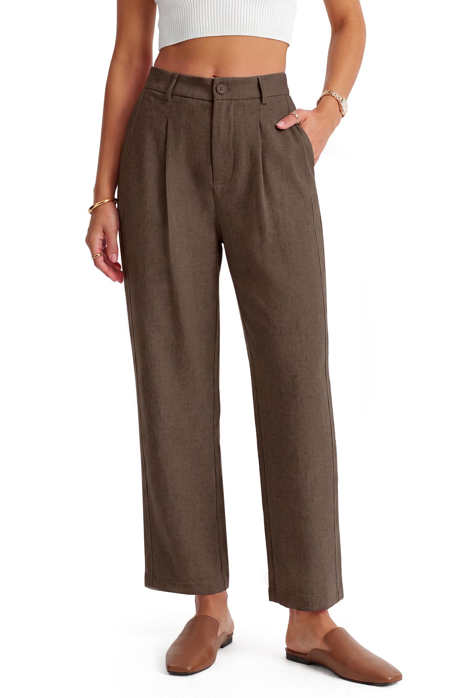 Arach&Cloz Linen-Blend High-Rise Ankle Trousers — product image 58