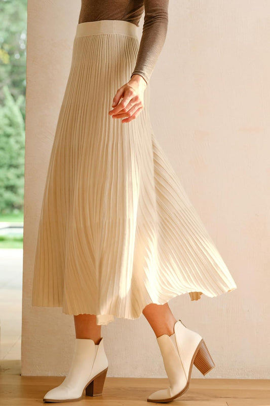 Arach&Cloz Women's Wool Blend Wide Elastic Band A-Line Pleated Flowy Long Skirts 2025