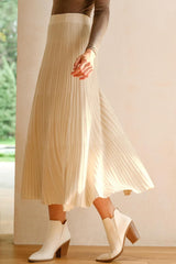 Arach&Cloz Women's Wool Blend Wide Elastic Band A-Line Pleated Flowy Long Skirts 2025