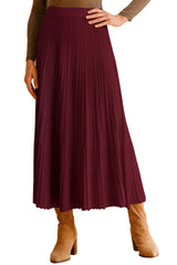 Arach&Cloz Women's Wool Blend Wide Elastic Band A-Line Pleated Flowy Long Skirts 2025