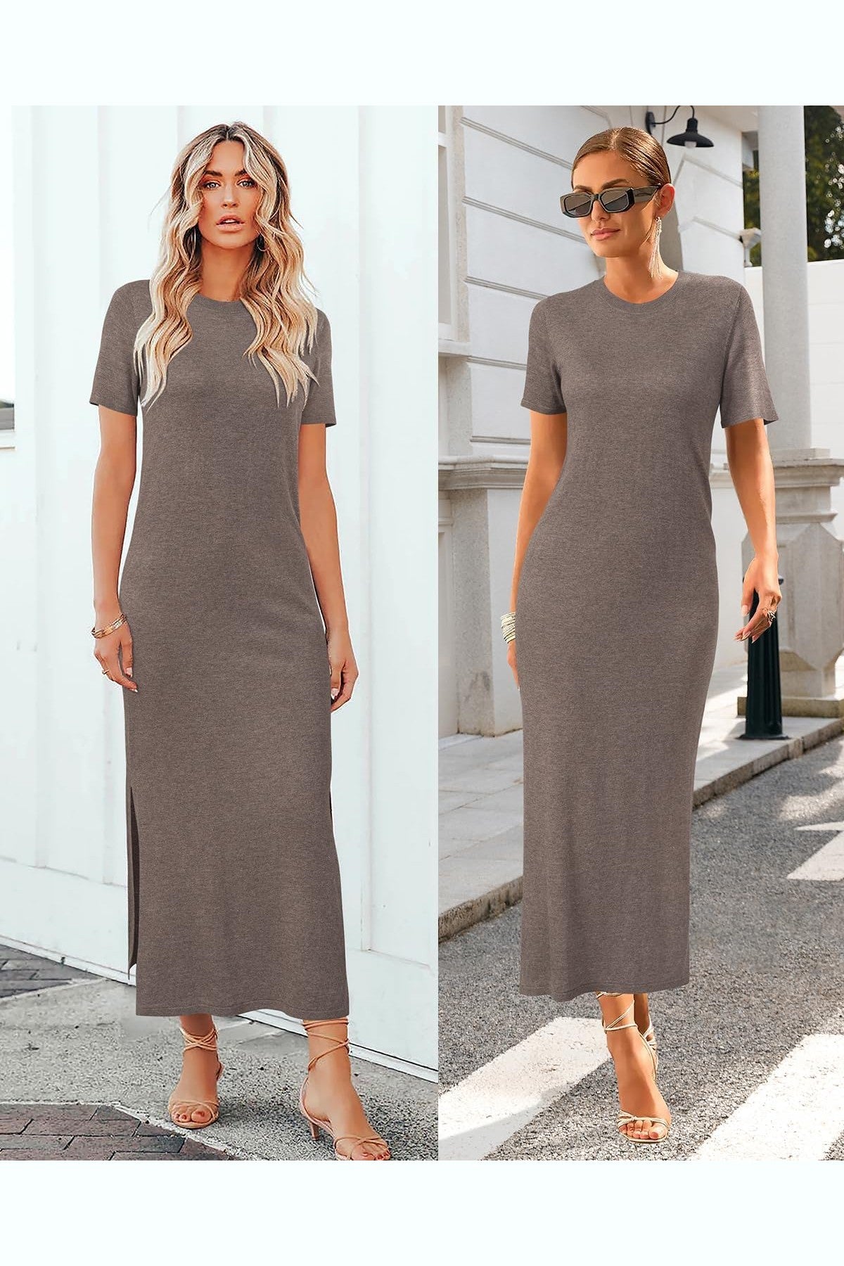 Arach&Cloz Women's Wool Blend Lightweight Fall Casual T Shirts Maxi Dress 2025