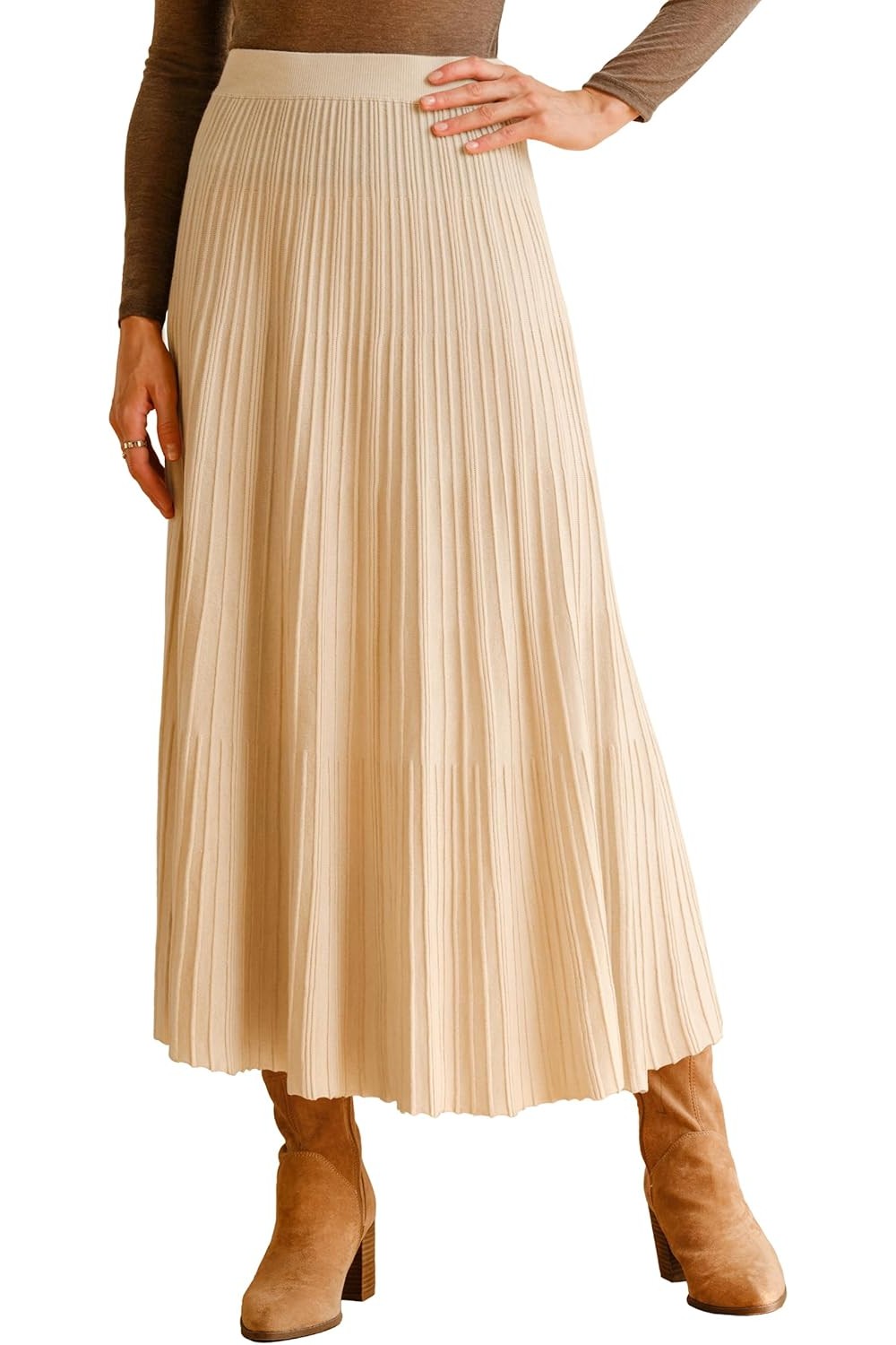 Arach&Cloz Women's Wool Blend Wide Elastic Band A-Line Pleated Flowy Long Skirts 2025