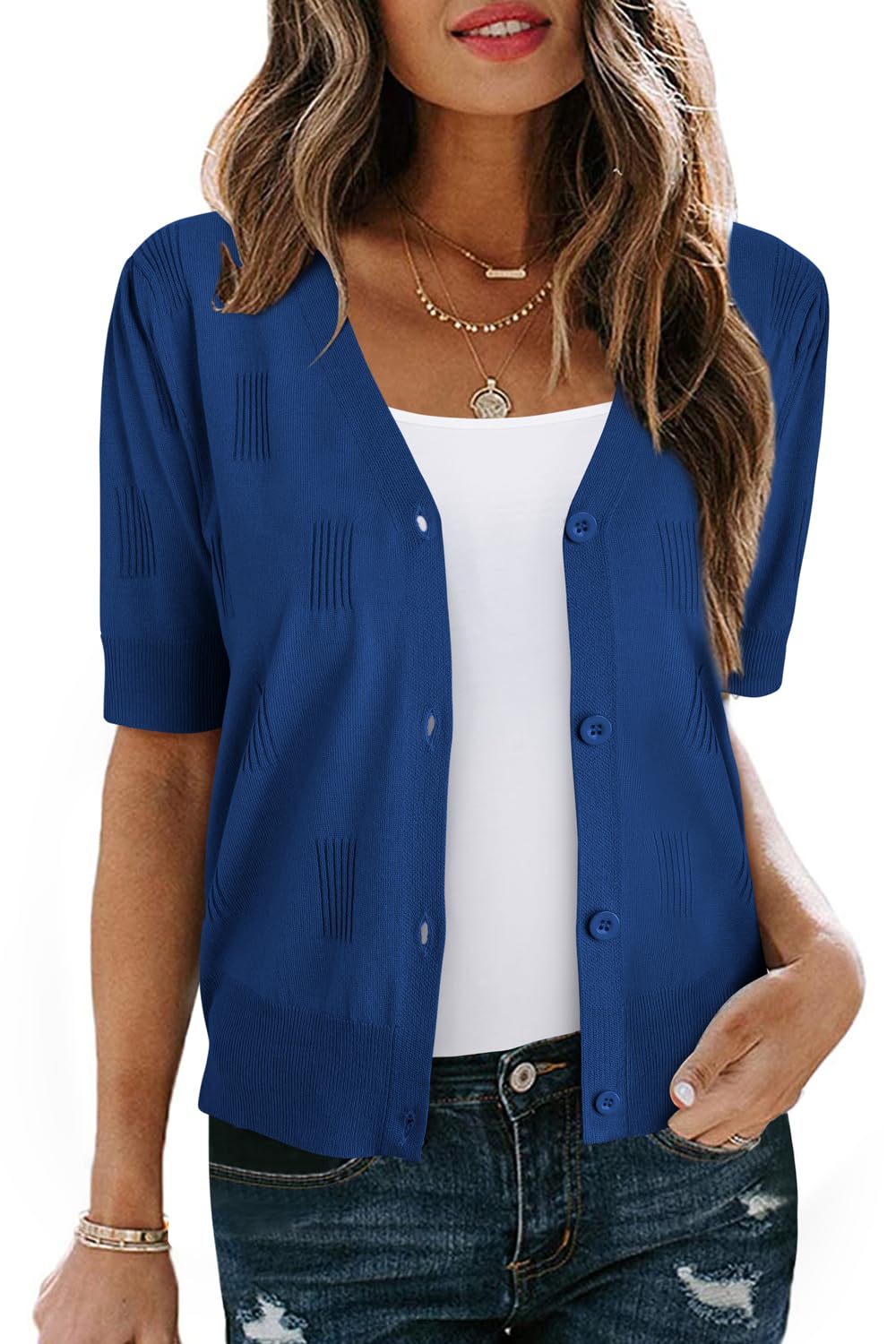 Arach&Cloz Short-Sleeve Cropped Cardigan — product image 8