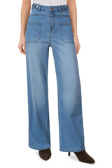 Arach&Cloz Women's Stretchy Denim Adjustable Waist Buttons High Waisted Wide Leg Jeans 2025