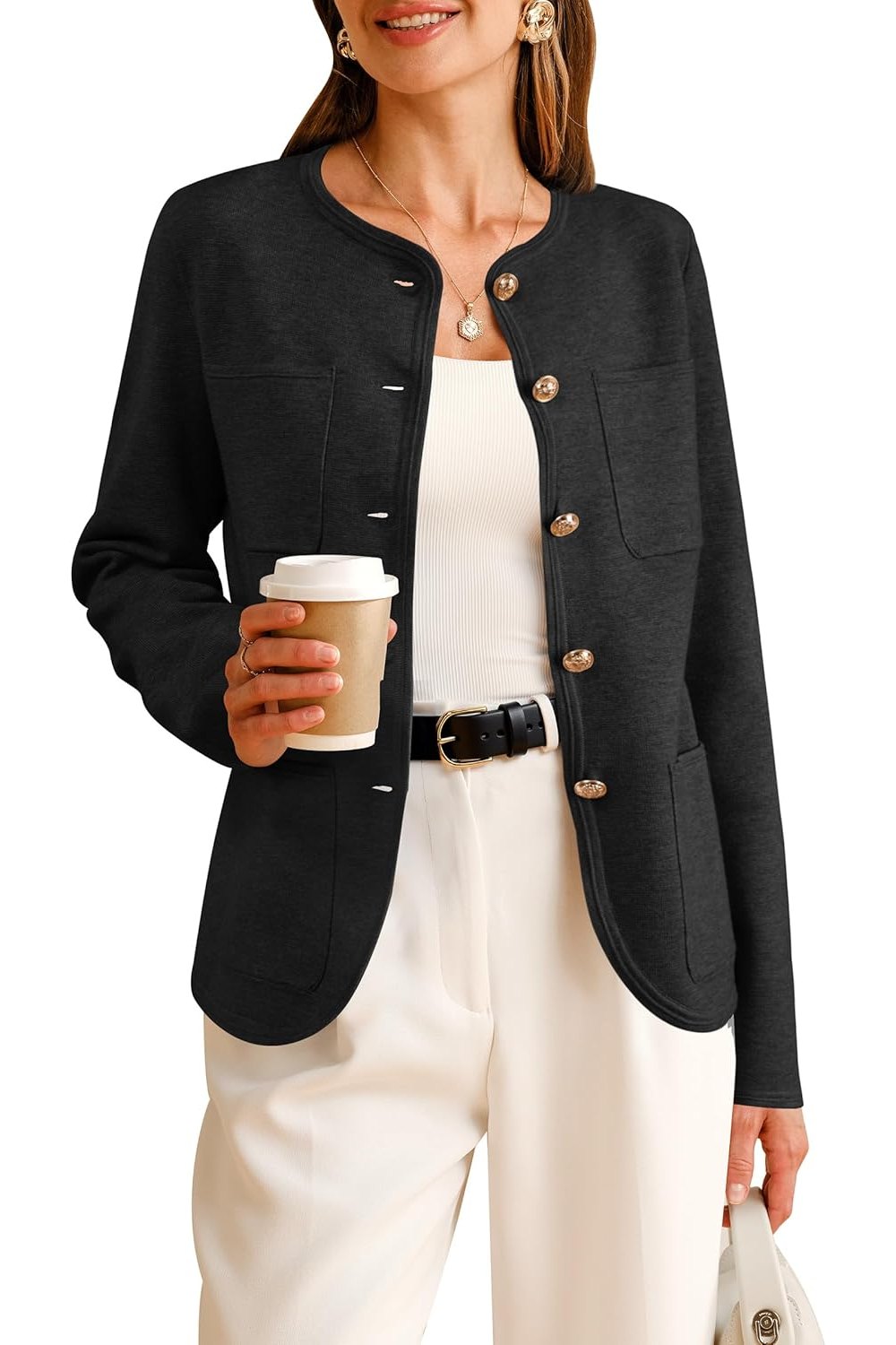Arach&Cloz Wool-Blend Pocketed Knit Blazer — product image 1