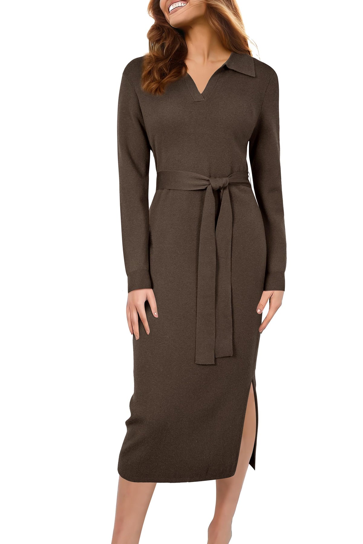 Arach&Cloz Wool-Blend Side-Slit Polo Dress — product image 10