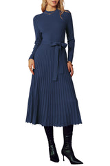 Arach&Cloz Women's Wool Blend Mock Neck Tie Waist Fall Winter Pleated Sweater Dress 2025