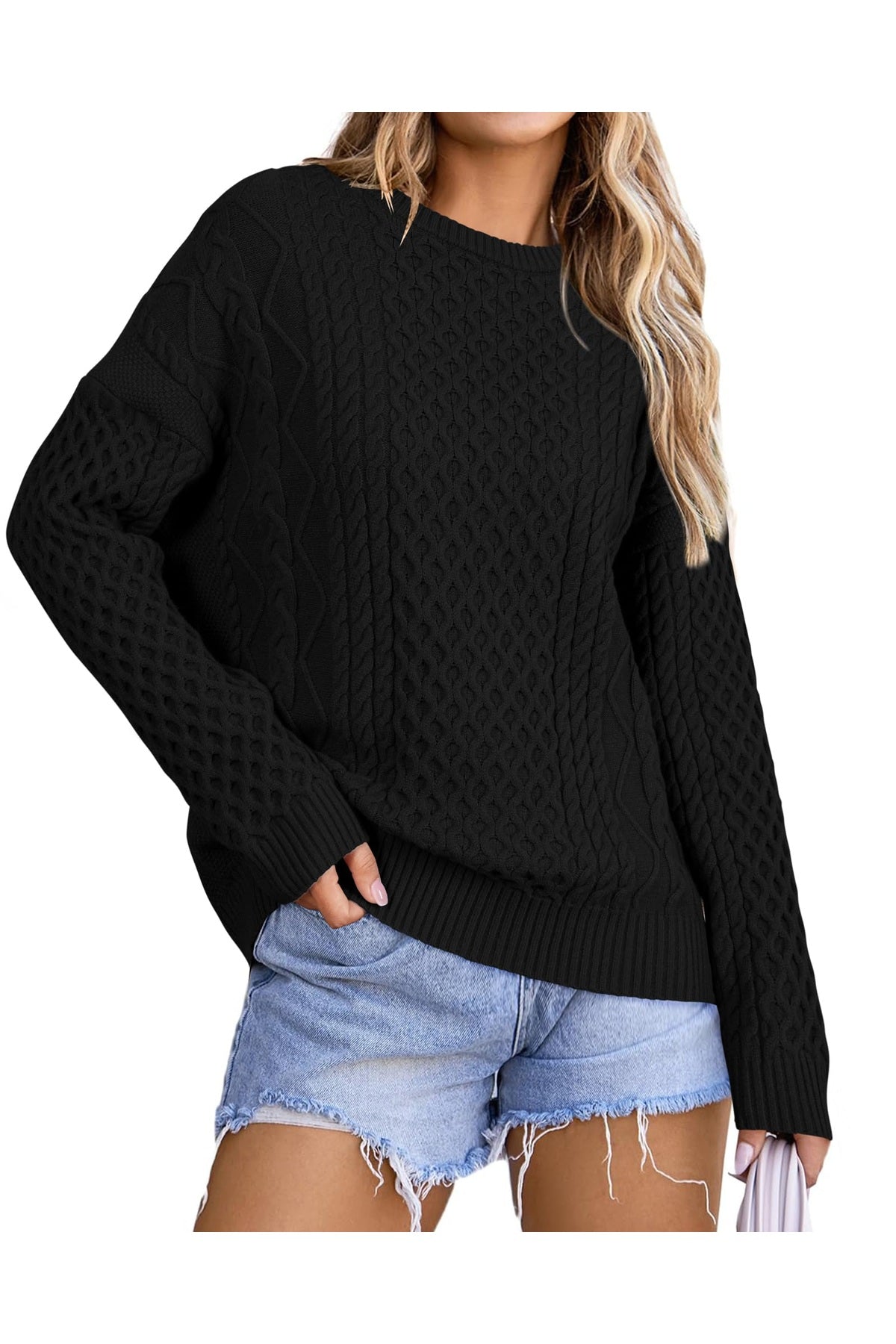 Arach&Cloz Wool-Blend Cable-Knit Oversized Pullover — product image 10