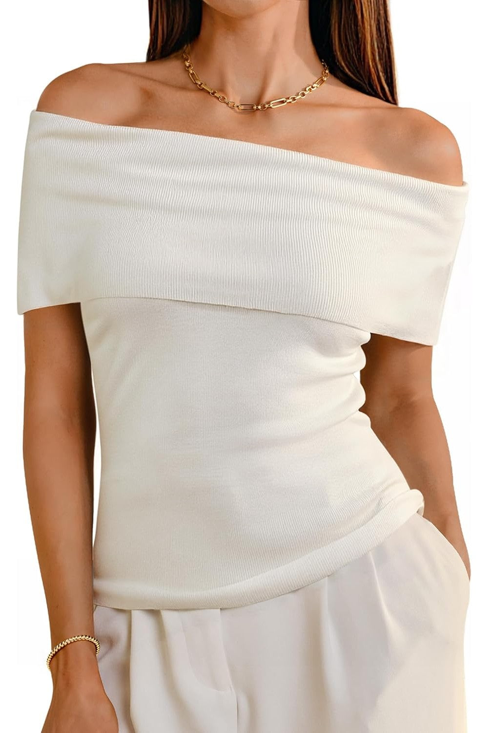 Arach&Cloz Off-Shoulder Slim-Fit Knit Top — product image 1